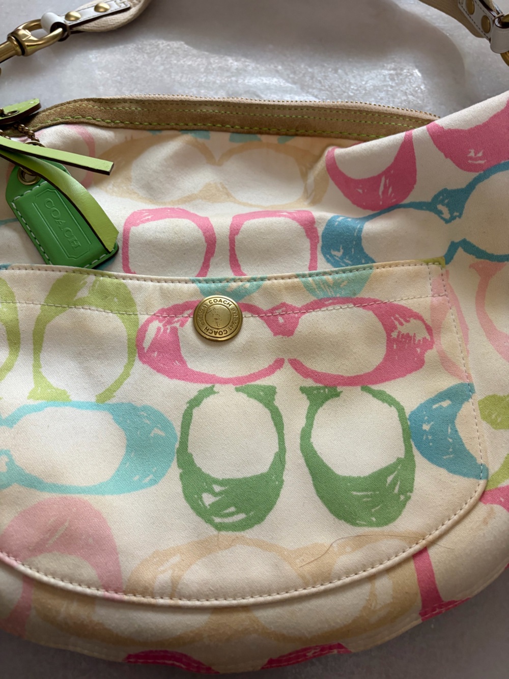 Vintage Coach Multicolor Signature Circle Print Hobo Bag - Pastel colors - Picture 2 of 13